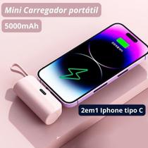 Carregador Mini Power Bank 10000mAh Bateria Auxiliar Sem Fio 2em1 Carregador Portátil