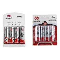 Carregador Mox Rápido Bivolt + 8 Pilhas Recarregável AA 2600Mha