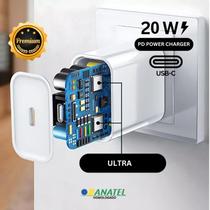 Carregador Novo Turbo USBC 20W Compatível com IPhone11,12,13,14,15 Carga Rápida Envio Rapido Selo Anatel