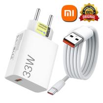 Carregador Original PowerTurbo 33W + Cabo Type C P/ Xiaomi Mi Turbo 33w Pro X6 Pro M6 Pro M5 Branco
