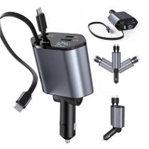 Carregador para Automóvel 4 em 1 USB, Tipo C e Turbo