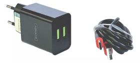 Carregador para type-c com 2 portas usb 12w 5v 2.4a tomate tt-1202uc