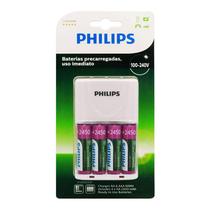 Carregador Philips com 4 Pilhas AA 2450mAh Recarregáveis