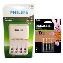 Carregador Philips com 4 Pilhas Aaa 900 mAh Duracell Recarregáveis RTU Bivolt Inmetro Carregador Philips com 4 Pilhas Aaa 900 mAh Duracell Recarregáveis RTU Bivolt Inmetro