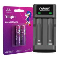 Carregador Pilha Aa/aaa Type-c + 2 Pilhas Aa 2500 Mah Elgin