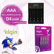 Carregador Pilha Aa/aaa Type-c + 4 Pilhas Aaa 1000 Mah Elgin