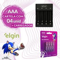 Carregador Pilha Aa/aaa Type-c + 4 Pilhas Aaa 1000 Mah Elgin