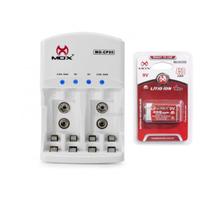 Carregador Pilha Mox Com 1 Bateria de Lítio Recarregável 450 mAh 9v Potente Microfone Violão MO-9V450
