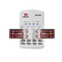 Carregador Pilha Mox Com 2 Bateria de Lítio Recarregável 450 mAh 9v Potente Microfone Violão MO-9V450