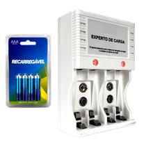 Carregador Pilhas Recarregaveis Kit Com 4 Pilhas AAA