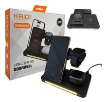 Carregador Por Indução Dobrável 3 Em 1 Sem Fio Kaidi Android iOS Smartwatch Smartphone Fone