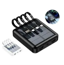 Carregador Portátil 10000mah Energia Solar 4 Cabos Embutidos - d7 eletronicos