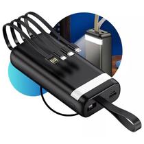 Carregador Portátil 20000mAh Com Cabos Embutidos Cor Preto