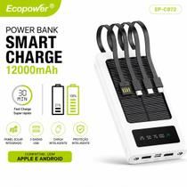 Carregador Portátil Power Bank Solar 12000mah Com Cabos Carregador Portátil Power Bank Solar 12000mah Com Cabos