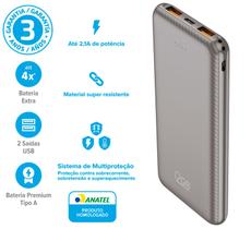 Carregador Portátil (Power Bank) Turbo 10000mAh 2 Saídas USB 5V 2,1A (MAX) SMART CHARGE CINZA I2go Plus