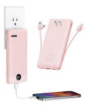 Carregador portátil Power Bank VRURC 10000mAh com plugue de parede rosa