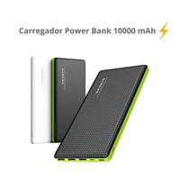Carregador Power Bank 10000 mAh Com Cabo V8 Compatível com Galaxy Y/ S7/ Edge S7/ S6/ S5/ S4/ S3/ Prime 2 TV/ Pocket