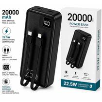Carregador Power Bank 20000 mAh Carregamento Super Rápido De 22.5W Cabos Embutidos Digital Portatil