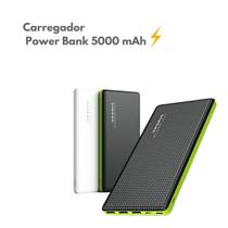 Carregador Power Bank 5000 mAh Com Cabo V8 e Lightning Compatível com iPhone 13 mini/ 13/ 13 Pro/ 13 Pro Max