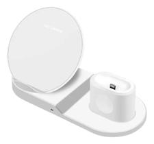 CARREGADOR QI WIRELESS ULTRA-RÁPIDO SEM FIO 3 EM 1 CELULAR FONE INPODS E WATCH cor: Branco