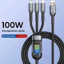 Carregador Rápido 100W 3 em 1 USB-C - iPhone, Samsung, Huawei e Xiaomi