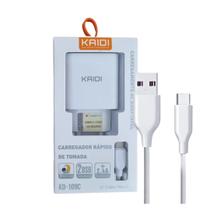 Carregador Rápido 12W Kaidi 2 Saídas USB e Cabo Tipo C Carregador Rápido 12W Kaidi 2 Saídas USB e Cabo Tipo C