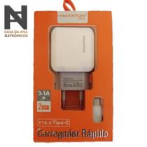 Carregador Rápido 2 Usb H maston com cabo Tipo C 3.1A