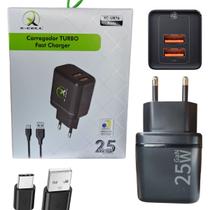 Carregador Rápido 2Hub USb Para Samsung Cor Preto 25W Tipo-C