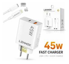 Carregador Rápido 45W Lehmox USBC Cabo USBC Turbo Power Bivolt