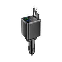 Carregador Rápido 5 Em 1 Adaptador De Carro Tipo C PD Com Cabos Retráteis E Display De Voltagem Para