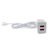 Carregador Rapido Bright USB Duplo com Cabo Branco 3 Metros Carregador Rapido Bright USB Duplo com Cabo Branco 3 Metros