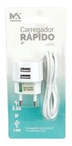 Carregador Rápido Com Entrada 2 Usb Ip 3.6a Branco