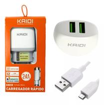 Carregador Rápido Completo Com Cabo Micro Usb V8 12W 2.4A Kaidi KD-556S Original