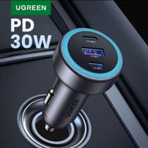 Carregador rápido de carro UGREEN 30W 2xUSB-C + 1xUSB-A suporta 25W 20W QC, FCP, AFC, PD, PPS, SCP,