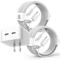 Carregador rápido DelTucci de 40 W com porta dupla para iPhone com cabo 2 tipo C Carregador rápido DelTucci de 40 W com porta dupla para iPhone com cabo 2 tipo C