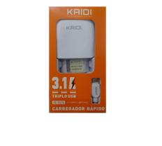 Carregador Rápido Kaidi 3.1a Triplo Usb Com Cabo Lightning Carregador Rápido Kaidi 3.1a Triplo Usb Com Cabo Lightning