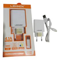 Carregador Rápido Lehmox 4.1A LE-481 Micro USB (V8) com 2 Portas USB e Cabo 1m - Homologado Anatel