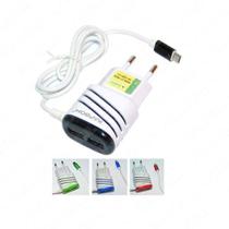 Carregador Rápido Para 3 Celulares 2 Entradas USB Cabo Tipo V8 3.6A Para Carga Turbo - Kapbom