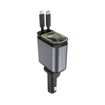 Carregador Rápido Para Carro 180W 5 Em 1 USB Tipo-C Retrátil Para Telefones IOS E Android Com Luz