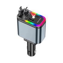 Carregador Rápido Para Carro 180W 5 Em 1 USB Tipo-C Retrátil Para Telefones IOS E Android Com Luz