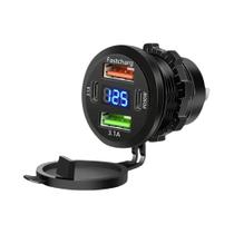 Carregador Rápido Para Carro 83W Com Saída Dupla USB Tipo C PD30W E Voltímetro Para Moto, Caminhão E Carregador Rápido Para Carro 83W Com Saída Dupla USB Tipo C PD30W E Voltímetro Para Moto, Caminhão E