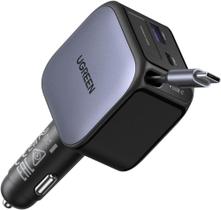 Carregador rápido retrátil UGREEN 60W PD 3.0, QC 3.0, PPS, para carro cabo USB-C integrado