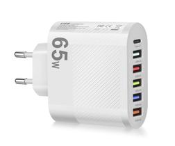 Carregador Rápido Turbo 65W 5 USB + 1 Tipo-C Bivolt EU Plug