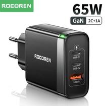 Carregador Rocoren 65W Gan Usb (2C + 1A) Qc 4.0 Pd 3.0