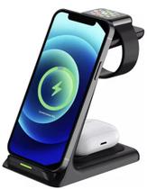 Carregador s/ Fio Indução 3 Em 1 Turbo 20w Para cel relógio fone Cor Preto