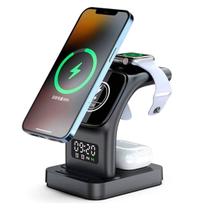 Carregador Sem Fio 5 Em 1 Estação de Carregamento Rápido Com Relógio, Despertador e Luz Noturna (Preto) Carregador Sem Fio 5 Em 1 Estação de Carregamento Rápido Com Relógio, Despertador e Luz Noturna (Preto)