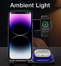 Carregador sem fio, estação de carregamento sem fio 3 em 1, suporte de carregador rápido sem fio