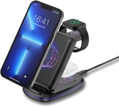 Carregador Sem Fio Rápido, Indução, Wireless, 3 em 1, 15W Dobrável, Estação de Carregamento Carregador Sem Fio Rápido, Indução, Wireless, 3 em 1, 15W Dobrável, Estação de Carregamento