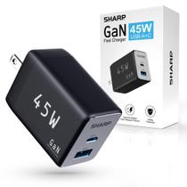 Carregador Sharp USB C 45W com 2 portas (USB A+C) Fast Charge Preto