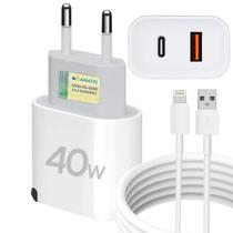 Carregador Super Turbo 40W 2 Entradas USB e USB C Cabo Usb Lightning Ultra Rápido Compatível com iPhone 7 8 X XR XS 11 12 13 14 Carregador Super Turbo 40W 2 Entradas USB e USB C Cabo Usb Lightning Ultra Rápido Compatível com iPhone 7 8 X XR XS 11 12 13 14